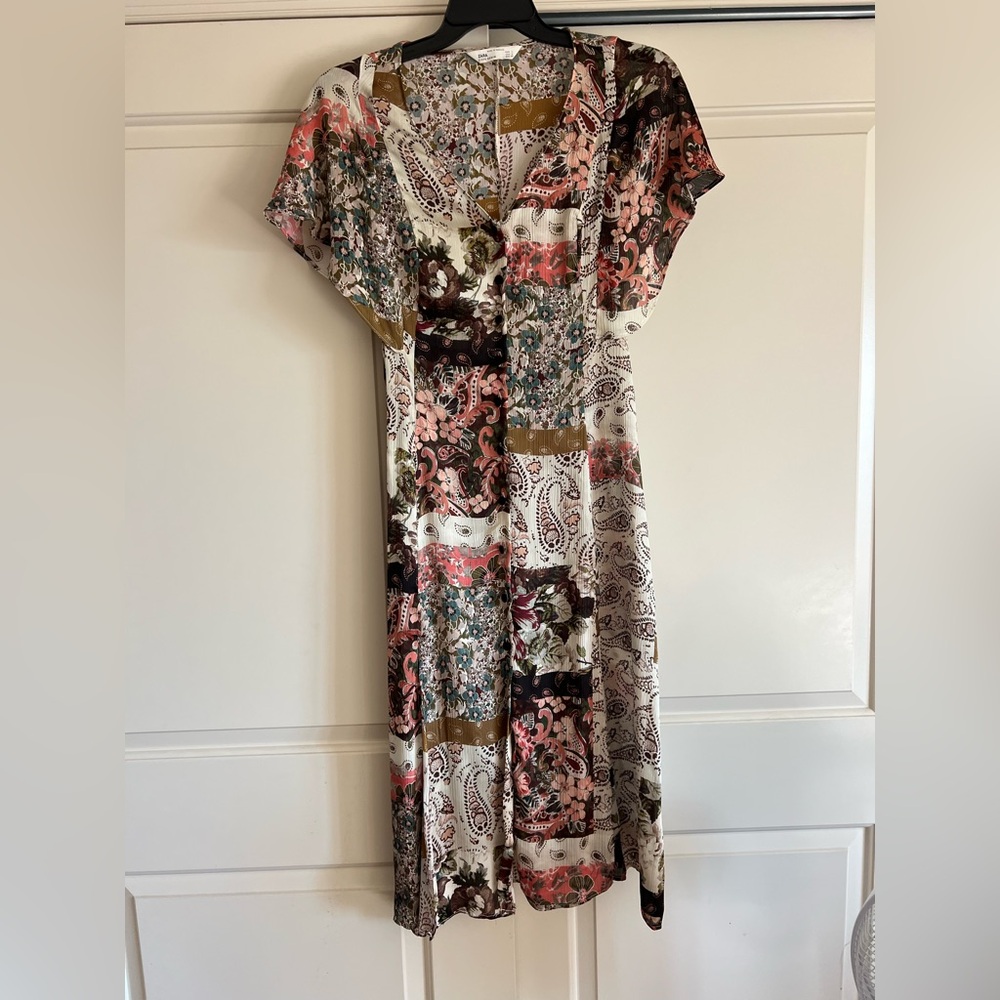 Zara Multicolor Patchwork Midi Dress